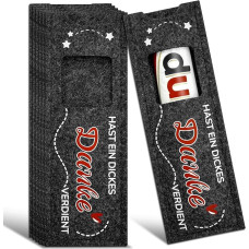 Du hast ein dickes Danke verdient - 10 vnt. veltinio įmaučių šokoladui be šokolado - padėkos dovanos darbuotojams, kolegoms, draugams (Jūs nusipelnėte storos padėkos, 10 vnt., juodos spalvos)