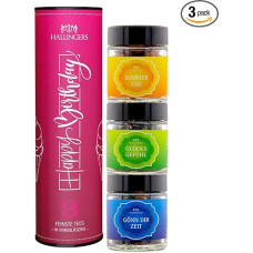 Hallingers Genuss Manufaktur Tea Gift Set Birthday - 3 Varieties Premium Loose Tea in Elegant Gift Tin, Vegan Tea Set 