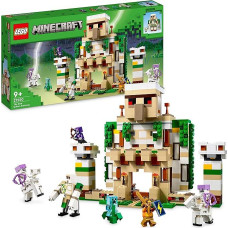 LEGO 21250 Minecraft Geležinio golemo tvirtovė, konstruojamas pilies žaislas, paverčiamas didele figūrėle, su 7 figūrėlėmis, įskaitant krištolinį riterį, skeletų raitelį ir pakrautą skraiduolį