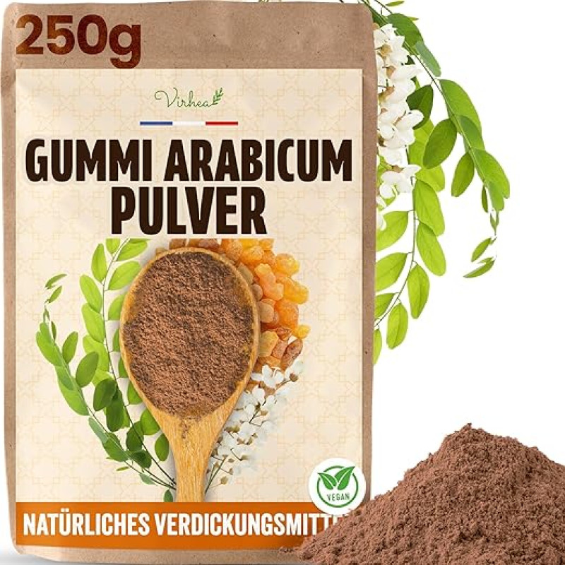 VIRHEA Arabic Eraser Powder 250 g - natūralios maistinės skaidulos iš akacijų - valgomasis tirpus gumulėlis be priedų - idealiai tinka virti, kepti, kokteiliams ir virškinimo sveikatai gerinti