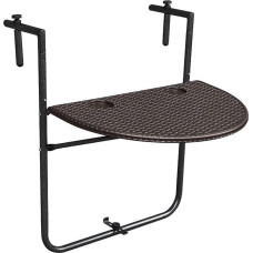 Mueblear ARANAZ S.L. MANUFACTURAS de la Wood Side Table for Balcony, Brown, Oval Format, Foldable, Polyethylene, 66 x 61 x 5 cm