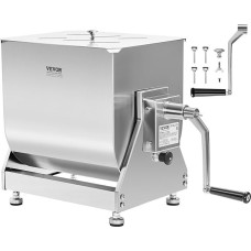 VEVOR Manual Meat Blender, Meat Mixer with Tilting Container and Capacity, Stainless Steel Meat Processing Device, Sausage Mixer with Lid and Handle, Hand Mixer for Minced Meat, Silver