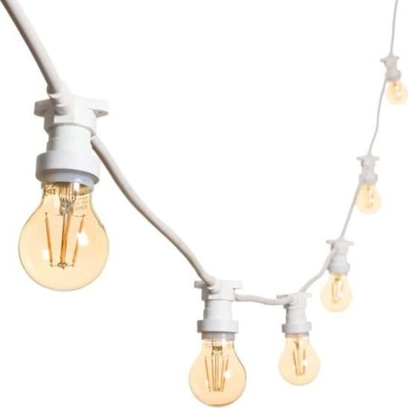 Mu 10 m lauko pasakų žibintai, išplečiami iki 1000 W, 10 lempučių S14 LED 2 W (= 15 W) E27, atsparūs atmosferos poveikiui IP65, pasakų žibintai, skirti sodo šventei, vestuvėms, sodui, vestuvėms, 10 m, balti