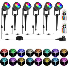 T-SUNUS sodo prožektorius LED RGB 6 sodo apšvietimas RGB su nuotolinio valdymo pulteliu IP65 atsparus vandeniui 16 spalvų ir 4 režimų sodo apšvietimas su įžeminimo smaigaliu 12 V lauko keliui sode Kalėdos