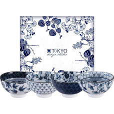 TOKYO design studio Flora Japonica Set of 4 Bowls Blue/White, Diameter 12 cm, Height 6.3 cm, Approx. 300 ml, Asian Porcelain, Japanese Flower Design, Includes Gift Packaging