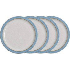 Denby Elements Stoneware Dishwasher Safe Microwave Safe 22cm Blue White Ceramic Stoneware Plates Chip and Crack Resistant Set of 4
