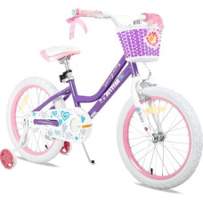 JOYSTAR Fairy 18 colių vaikiškas dviratis 6-8 metų mergaitėms, 18 colių mergaitiškas dviratis su stabilizatoriumi ir stovu, violetinės spalvos