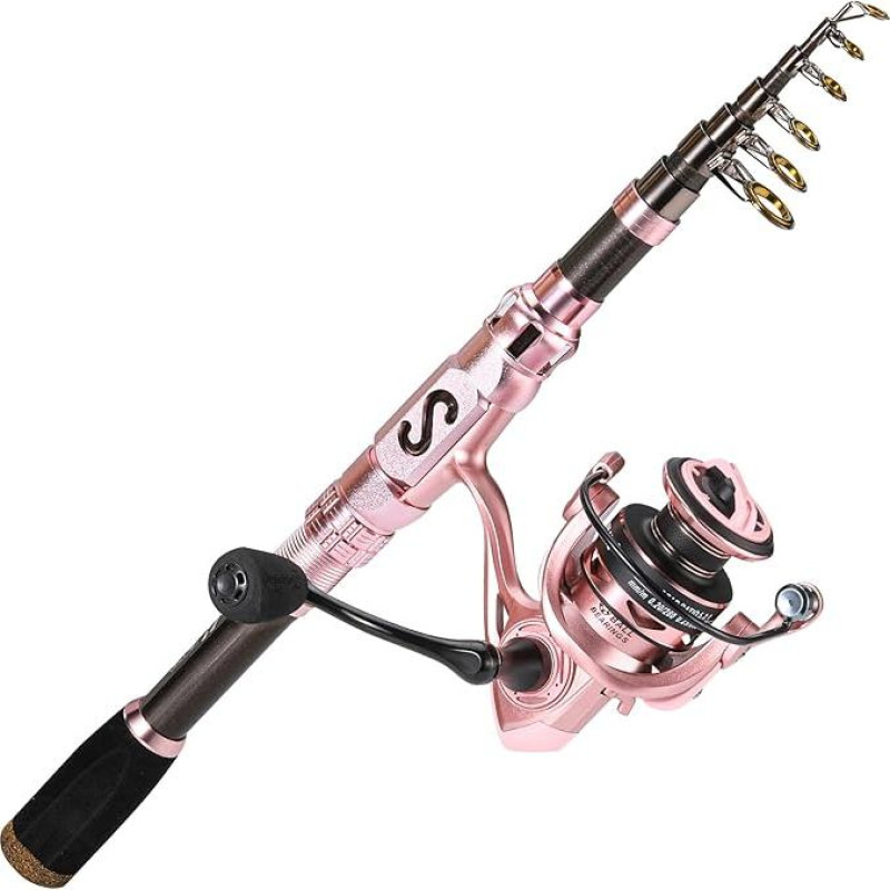 Sougayilang Teleskopinė meškerė ir ritė, sulankstoma kelioninė meškerė ir spiningas, žvejybos dovanos vyrams / moterims, suaugusiems