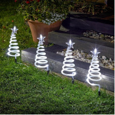 Šventiniai žibintai - 4 pakuotės 50 cm šaltai baltos spalvos spiralinės Kalėdų eglutės žibintai - akumuliatoriumi maitinamos lauko dekoracijos, 40 LED, juodas kabelis, 6 valandų laikmačio funkcija, IP44 sertifikatas