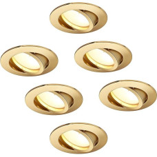HCFEI 6 LED įleidžiami prožektoriai su apšvietimu, pritemdomi, auksiniai, matiniai, apvalūs, pasukami, 5 W, 230 V, 68 mm, skylė, 120° spindulio kampas, šilta balta, 3000 K