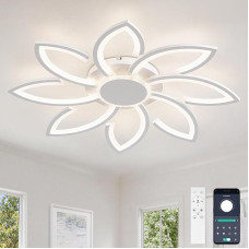 Svetainės lubų šviestuvas, modernus LED šviesos diodų apšvietimas, 80 cm lubų šviestuvas, didelis, 98 W, 8000 LM, lubų šviestuvas su nuotolinio valdymo pulteliu, gėlės formos dizainas, skirtas biurui, miegamajam, baltas