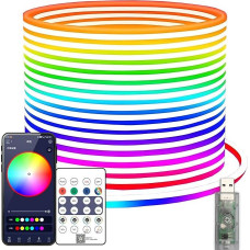 YMY 5V USB RGBIC neoninė juostelė, IP67 Wasserdicht RGB LED Dekor Licht, DIY Dynamische Lichtleiste mit APP/Fernbedienung Dual Control für Innen Außen Dekoration (2M RGBIC 360° Neon Strip)