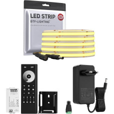 BTF-LIGHTING COB LED juosta 5 metrai 528 LED/m Natūralus baltas IP30 24V 3A maitinimo šaltinis ir 4 zonų RF 2,4 GHz belaidis valdiklis Lankstus reguliuojamas ryškus plastiškas virtuvės miegamojo interjero apdaila