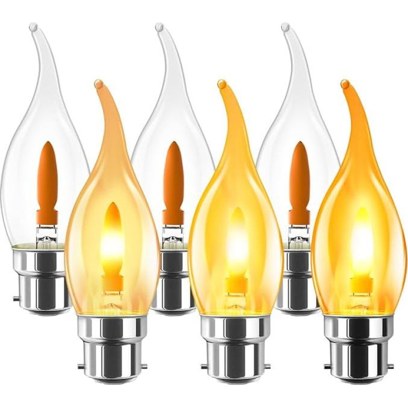 LVWIT B22 mirksinti lemputė šiltai balta liepsnos efekto šviesa T35, liepsnos lempa 1W LED lemputė nuotaikos šviesa mirksinti lempa namams sodui barui Helovinas Kalėdoms 1800 K pakuotė 6 vnt.