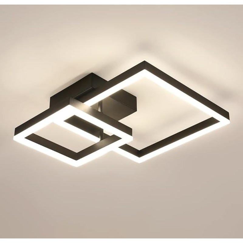 Šiuolaikinė LED dekoratyvinė lempa, 36W 4050LM Deckenleuchte LED aus Aluminium, Acryl Quadratische Deckenbeleuchtung für Wohnzimmer Schlafzimmer Küche, 4500K Neutrales Licht, Schwarz