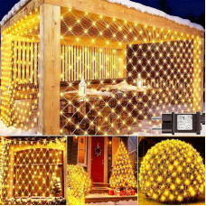 2 pakuočių lauko apšvietimo tinklas 3 x 2 m 200 LED pasakų žibintų tinklas lauke su laikmačiu, kištukas, 8 režimai Kalėdų apšvietimo tinklas Vandeniui atspari šviesos užuolaida sodo balkono krūmo kambario apdailai - šiltas
