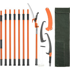 VEVOR rankinis stulpo pjūklas 8M, aštrus plieninis peilis ir žirklės 2,2-8,2 m ilgio ištraukiamos genėjimo žirklės, aukštų šakų genėtuvas su lengvomis 8 stiklo pluošto rankenomis, skirtas palmėms ir krūmams genėti