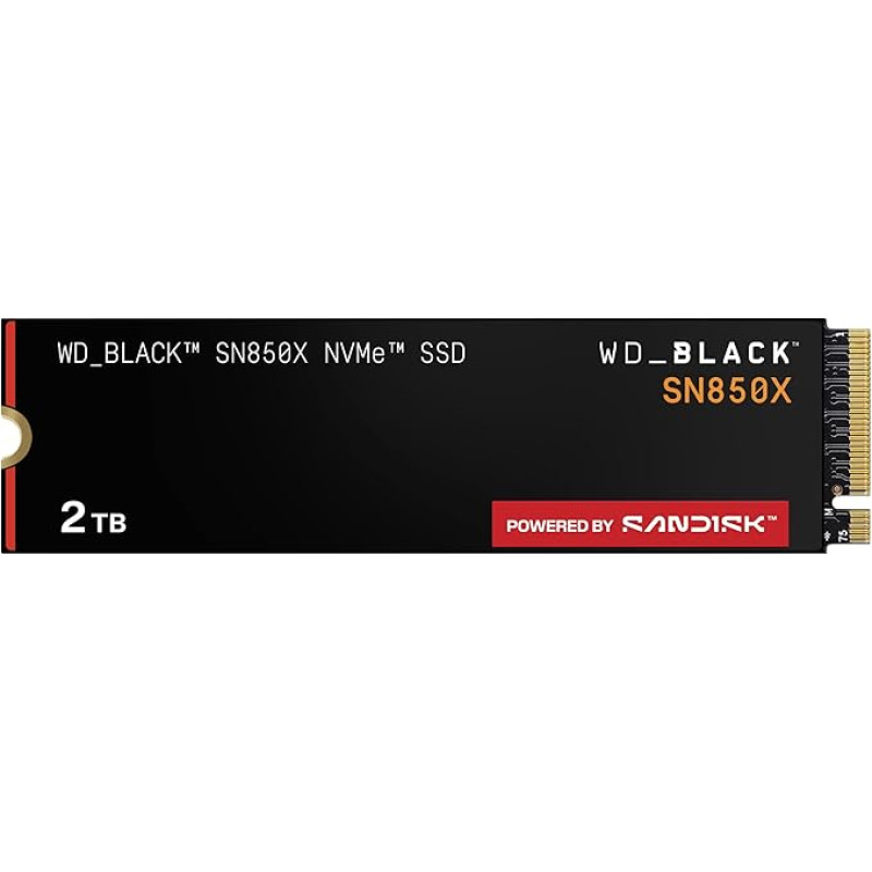 WD_BLACK SN850X NVMe SSD 2 TB vidinis SSD (žaidimų atmintis, PCIe Gen4 technologija, skaitymas 7300 MB/s, rašymas 6600 MB/s) Juodas