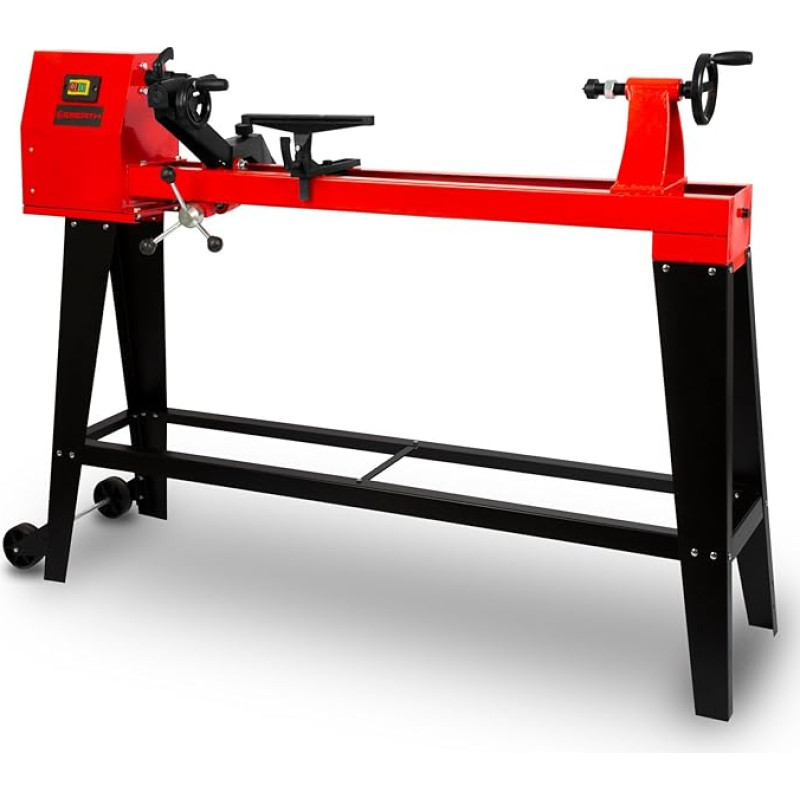 EBERTH medienos tekinimo staklės 550 W su tvirtu pagrindo rėmu - 1000 mm antgalio plotis, 350 mm tekinimo skersmuo, 4 pakopų diržinė pavara, stabilios medinės tekinimo staklės