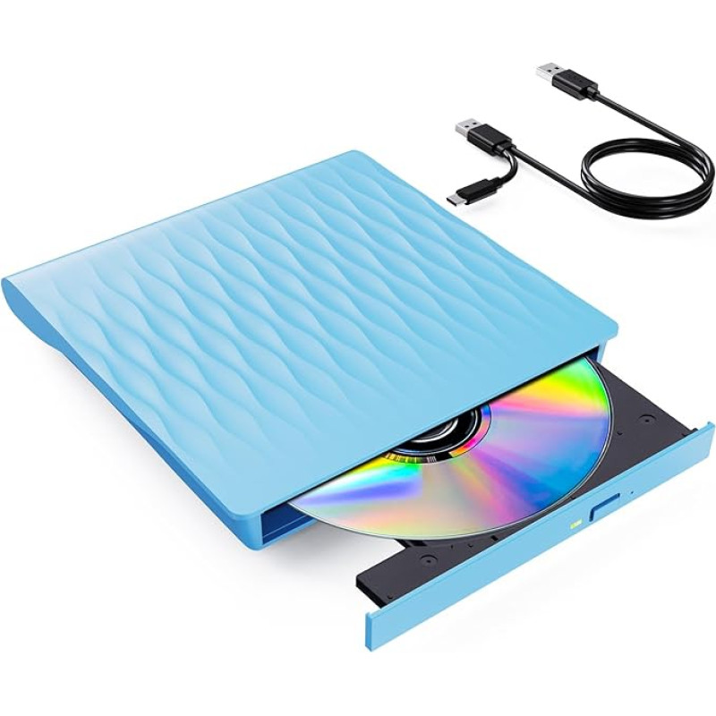 DANGZW Išorinis DVD CD diskas, USB 3.0 C tipo plonas nešiojamasis CD DVD +/- RW ROM išorinis USB diskas, DVD įrašymo įrenginys, grotuvas ir rašytuvas nešiojamiesiems kompiuteriams, Windows 11/10/8/7/XP/Vista, Linux ir MacOS