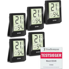 Higrometras, patalpų termometras - tikslus temperatūros ir drėgmės matuoklis, patalpų termometras, higrometras, temperatūros matuoklis, hidrometras, drėgmės matuoklis, skaitmeninis (juodas, 5 vnt.)