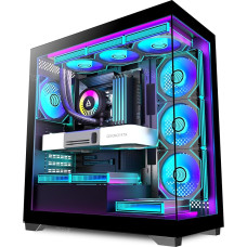 ATX PC Case 7 x 120 mm ARGB PWM Fan Pre-Installed Mid-Tower Gaming PC Case, Full View Double Tempered Glass Computer Case with Type-C, 360 mm Radiator Support