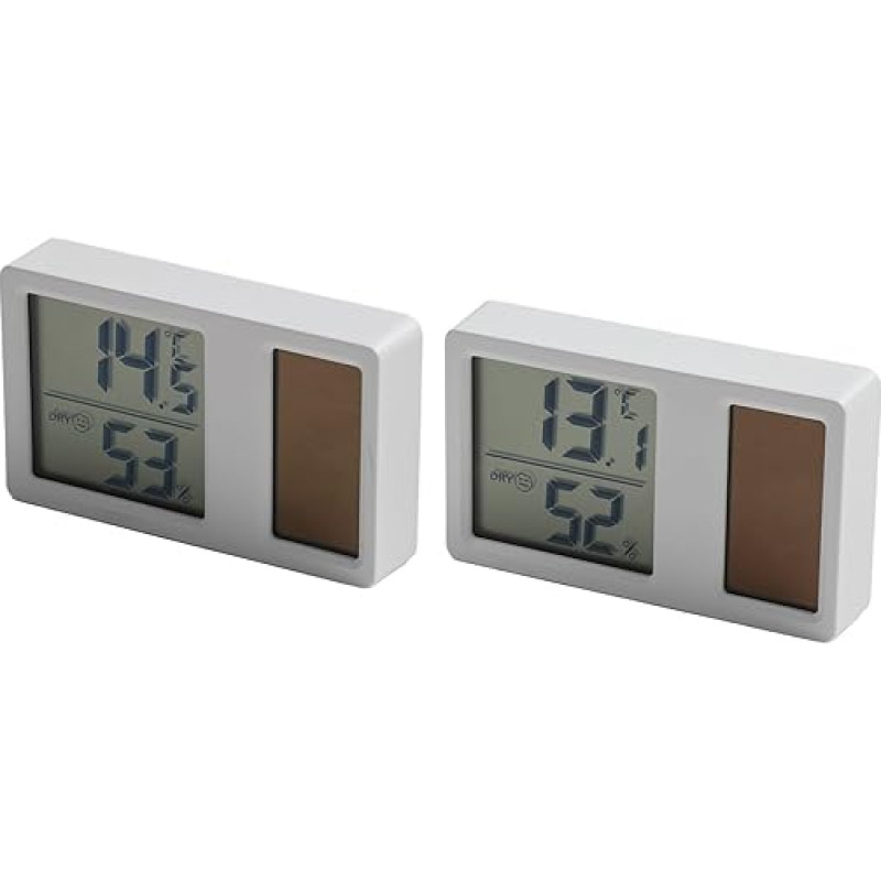 Elektroninis laikrodis, saulės termometras ir higrometras vidaus patalpose, tragiškas ir nuo baterijos apsaugotas temperatūros ir oro temperatūros matavimo prietaisas (7 x 4,3 cm)