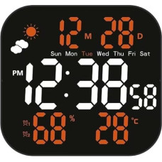 Große digitale Wanduhr mit Wettervorhersagefunktion, Temperatur- und Luftfeuchtigkeitsmessungen und mehreren Helligkeitsoptionen (oranžinė)