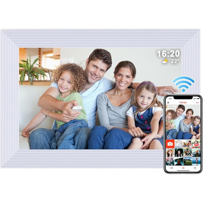 Frameo WiFi Digitaler Bilderrahmen 10,1 Zoll - 1280x800 HD IPS Touchscreen Bilderrahmen Elektronisch, 32 GB Speicher, Auto Rotation, Wandmontage, Digitaler Bilderrahmen zum Teilen von Fotos und Videos