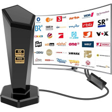 DVBT/DVBT2 Antenna with Amplifier - HDTV Indoor Antenna for TV, 420 km Long Range and 360° Reception, with Magnetic Base - Supports 4K 1080P - All TVs DAB/UHF/VHF
