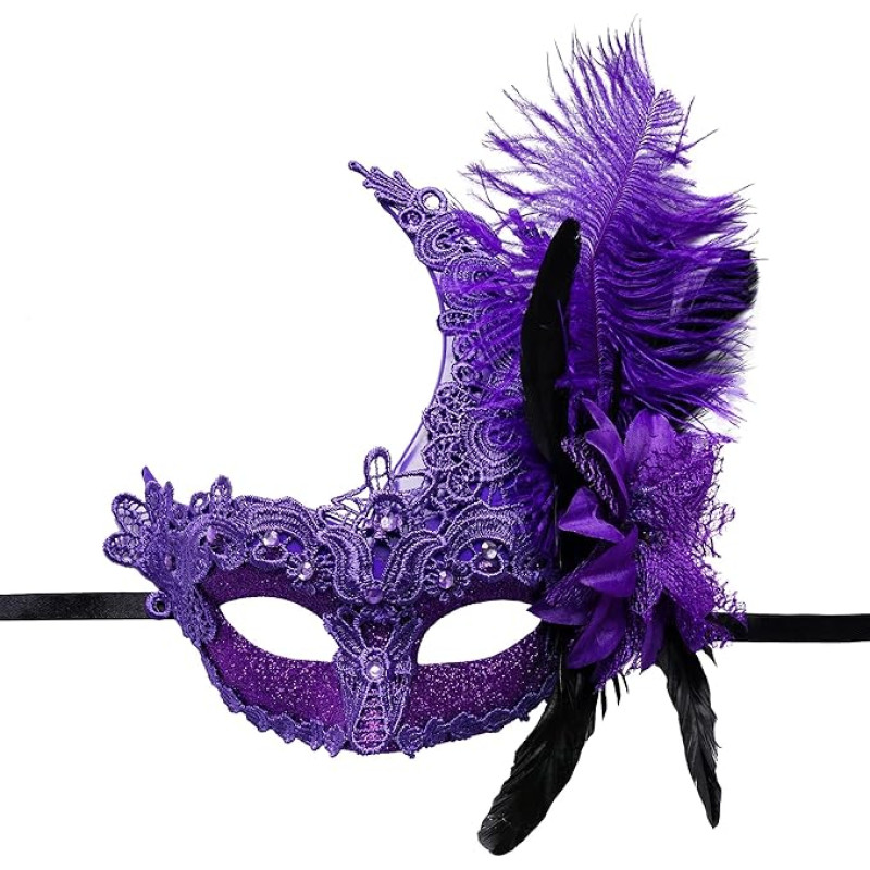 Venecijietiška kaukė Moterų plunksnos maskarado kaukė Moterų elegantiška maskarado kaukė Venecijietiškos kaukės karnavalui Fancy Dress kostiumų aksesuarai