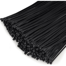 1000 vnt. 300 mm x 3,6 mm ilgio juodos spalvos su 18 kg atsparumo UV spinduliams nailono plastiko savaime užsifiksuojančių daugiafunkcinių kabelių užtrauktukų, skirtų naudoti patalpose ir lauke, pakuotė