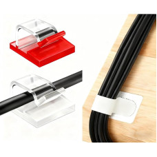 80er Kabel Management Set - 50 transparente Selbstklebende Kabelclips + 30 weiße Wiederverwendbare Klett Kabelbinder, Kabel Organizer für Schreibtisch, PC, Büro, Haushalt, Kabelführung & Kabelhalter