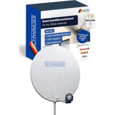 SCHWAIGER Satellite Dish I Diameter 80 cm Steel Offset Antenna in Light Grey I Multifeed Suitable and Weatherproof I SAT Bowl with LNB Support Arm & Mast Bracket I Maximum Receiving Power 38.5 dB