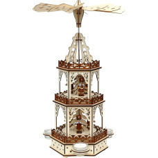 Natūralios / rudos spalvos medinė arbatos lemputės piramidė su 3 lygiais 3 arbatos lemputėms D/Š/V: 19 x 16,5 x 42 cm 