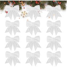 Pack of 12 Christmas Bows, White Glitter Bows Christmas Tree Bow Bow, Christmas Tree Decoration Bows for Christmas Party, Christmas Wreath, Christmas Tree, 15 x 12