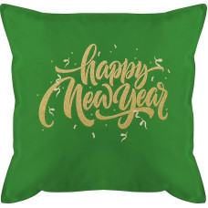 Shirtracer Cushion 50 x 50 cm - Statement Cushion with Sayings - Happy New Year Gold Glitter Effect - 50 x 50 cm - Green - Sayings Saying - GURLI Cushion with Filling