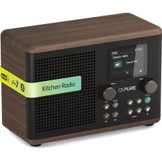 Pure Classic H4 DAB+ Radio - Digital Radio with Bluetooth 5.3, 10 W Speaker, 2.4 Inch TFT Colour Display, Kitchen Timer, Alarm Clock, 80 Stations, AUX‑In, USB, Stylish Kitchen Radio Coffee Brown/Walnut