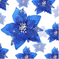 Boao 24 vnt. tamsiai mėlynos spalvos Kalėdų blizgučių gėlės Dirbtinės puansetijos gėlių dekoracijos vestuvių Kalėdų eglutei Naujieji metai