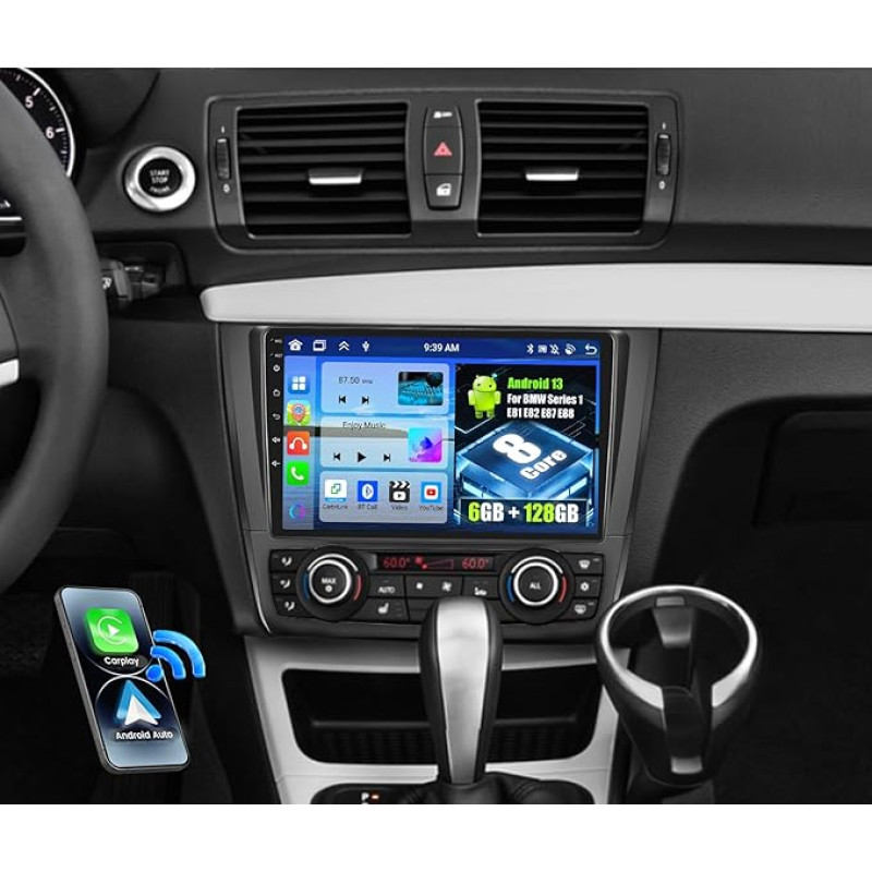 OiLiehu 6+128G 8 Core Android 13 CarPlay Android automobilinis radijas BMW Series 1 E81 E82 E87 E88 2008-2012 m. automobilinis radijas su ekranu 9 colių Bluetooth GPS FM RDS WiFi SWC DSP/EQ atbulinės eigos kamera