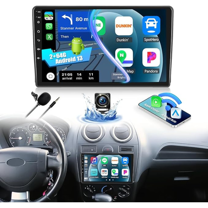 2+64G CAMECHO Android 13 automobilinis radijas 
