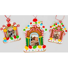 SHATCHI Christmas Tree Hanging Decorated with Candy Cane Personalised Photo Frame Christmas Tree Wall Home Decoration Ornaments Set of 3 11x7cm