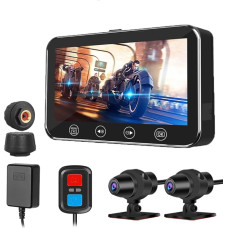 VSYSTO Dashcam Motorcycle, 130° Wide Angle Double Lens Motorcycle Camera Front and Rear 1080P, 4.5 Inch Screen, Waterproof Sports Camera with WiFi, Night Vision, GPS, TPMS, G-sensor, WDR