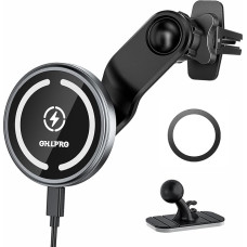 OHLPRO Magsafe automobilinis laikiklis su patobulintu metaliniu kabliuku, 15 W belaidis įkroviklis, magnetinis mobiliojo telefono laikiklis automobilyje, skirtas vėdinimui ir prietaisų skydeliui, skirtas iPhone 17 16 15 14 13 12 Pro Max Plus, sidabrinės s