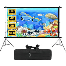 Projector Screen, 16:9 Thickened HD Projection Screen for Projector, 84 inch/100 inch/120 inch, 4K HD Projection Suitable for Indoor and Outdoor Use (120 Inch with Tripod)