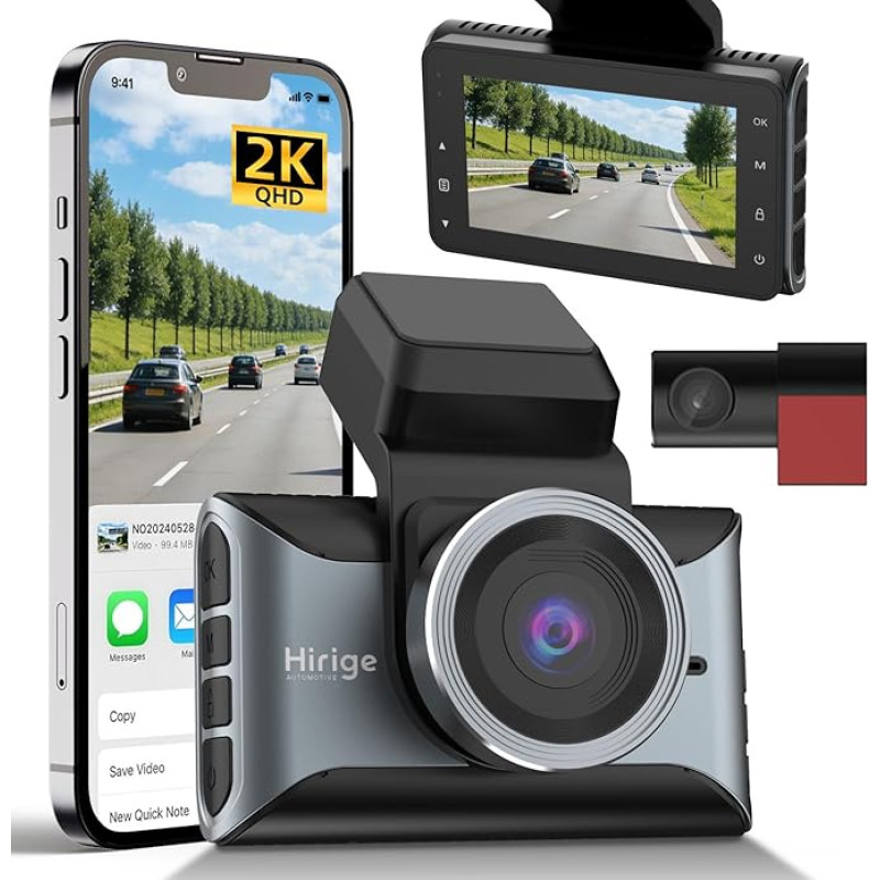 2K automobilinė prietaisų kamera S200, WiFi automobilinė kamera, WDR, naktinis matymas, įrašymas kilpa, 24 val. parkavimo režimas, G jutiklis, prietaisų kameros programėlės valdymas, maks. 256 GB (neįtraukta) - 3 colių IPS ekranas, 128° didysis kampas