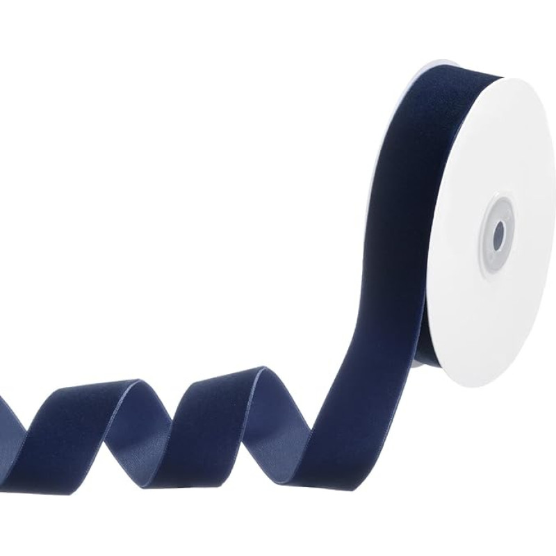 Navy Blue Velvet Ribbon, 10 jardų 1 colio pločio nailono vienpusio plono aksomo juostelės, skirtos dovanoms, vestuvių puokštėms, plaukų lankams, vainikų dekoracijoms suvynioti
