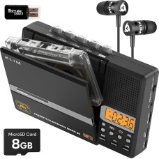 KLIM K10 Portable Cassette Player & Cassette Recorder, Cassette Player & Cassette to MP3 Converter + Built-in Microphone & Speaker + USB PC Transfer + Batteries/USB + 8GB SD Card + Headphones