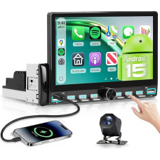 Hodozzy Android 15 Automobilinis radijas 1 DIN su 7 colių vidiniu ekranu su belaidžiu Carplay Android automobiliu, automobilinis radijas Bluetooth 5.0 su DSP/WiFi/GPS/RDS/FM/Bluetooth 5.0/USB Type-C + atbulinės eigos kamera