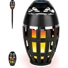 ALLOMN Outdoor Bluetooth Speaker with Flame Light, 2 Pack Outdoor LED Flame Speaker, Bluetooth Waterproof Patio Speaker, Wireless LED Table Lamp for Porch, Garden, Backyard